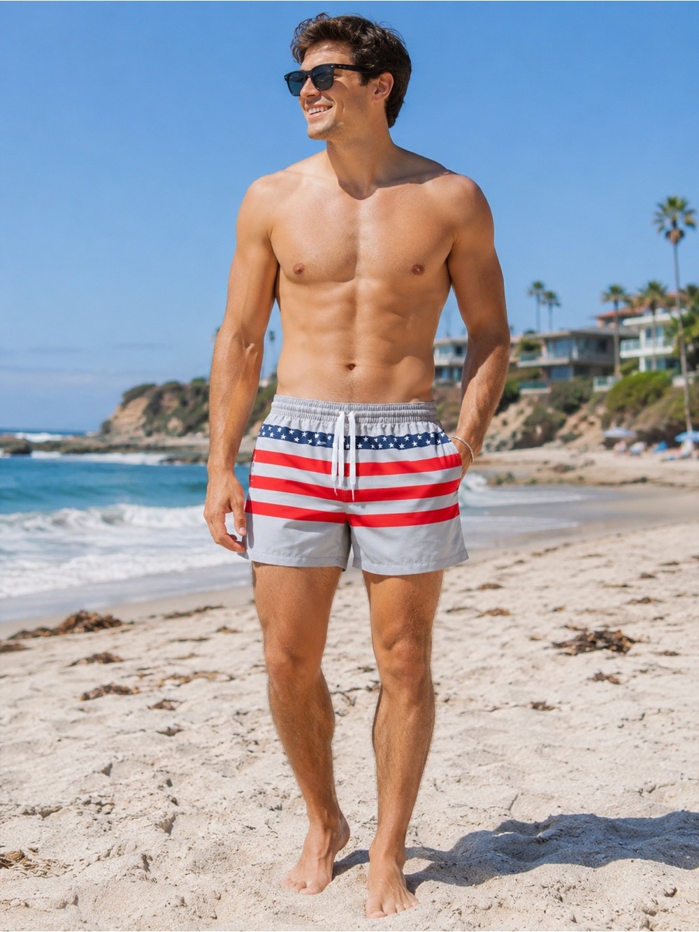 Men's Chubbies American Flag Stripe Swim Trunks - Red, White & Blue